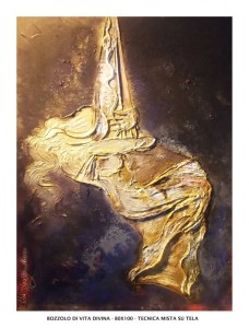Titolo: Bozzolo di Vita Divina - Misto Materico Pigmentato su Tela