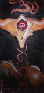 Titolo: MudraKreatività Tecnica Misto Materico Pigmentato su Legno 